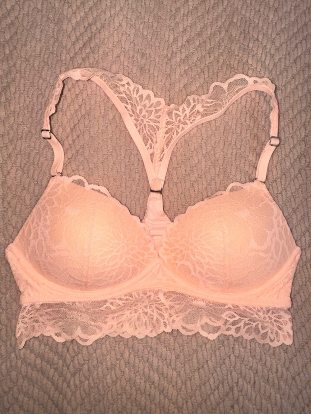 Victoria’s Secret PINK Push-Up Bralette Peach Lace Racerback Size S